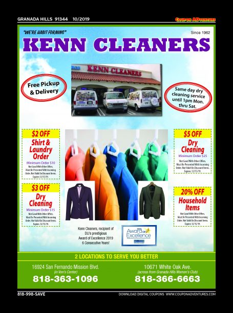 Kenn Cleaners, Granada Hills, coupons, direct mail, discounts, marketing, Southern California