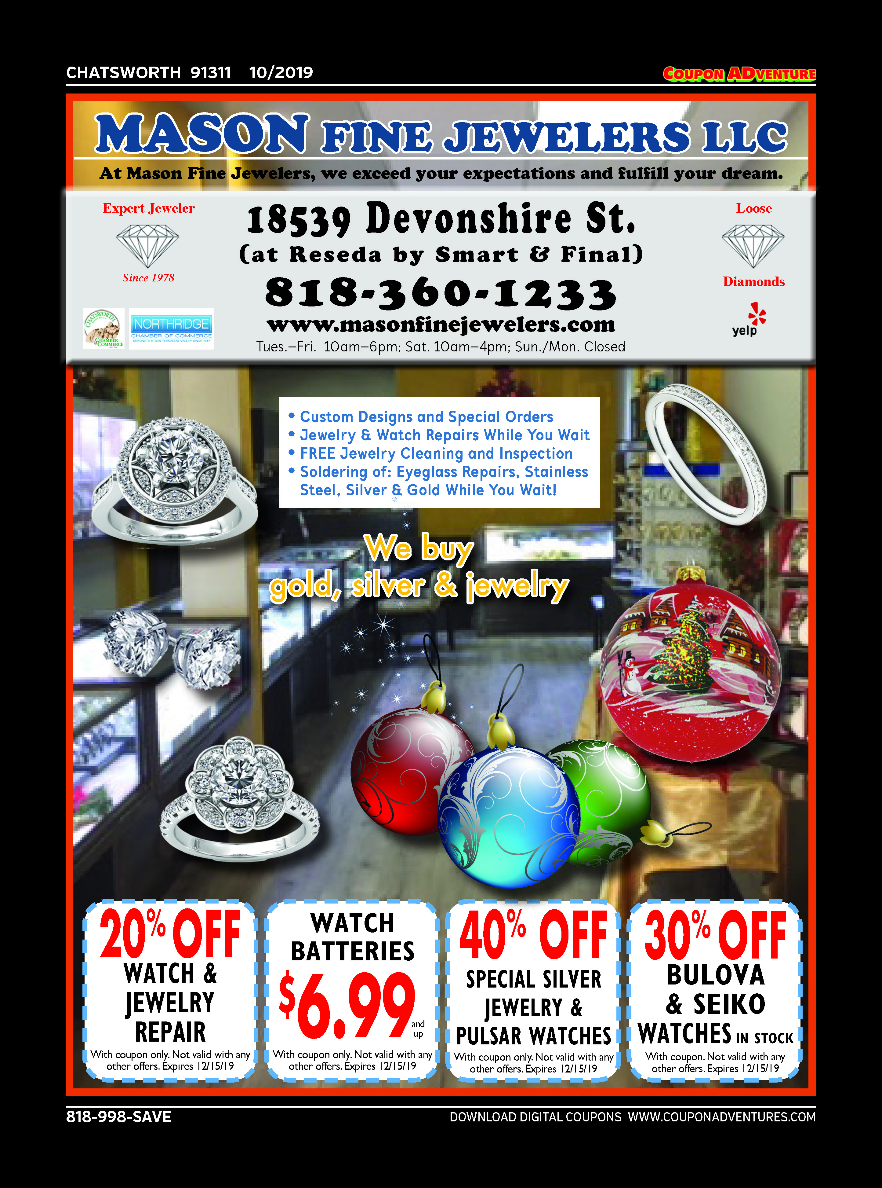 Mason Fine Jewelers, Chatsworth, coupons, direct mail, discounts, marketing, Southern California