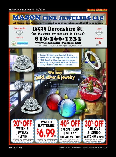 Mason Fine Jewelers, Granada Hills, coupons, direct mail, discounts, marketing, Southern California