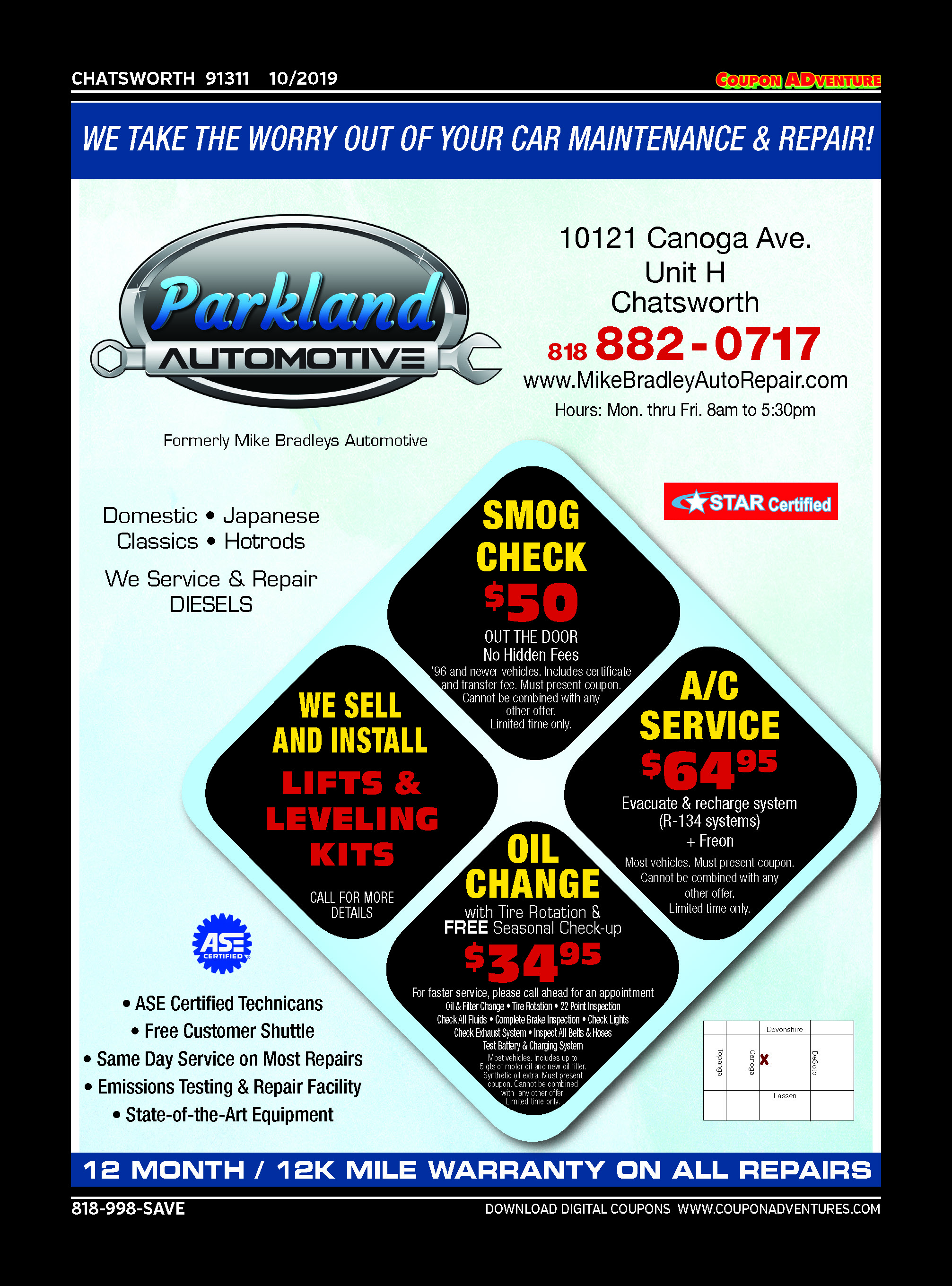 Parkland Automotive, Chatsworth, coupons, direct mail, discounts, marketing, Southern California