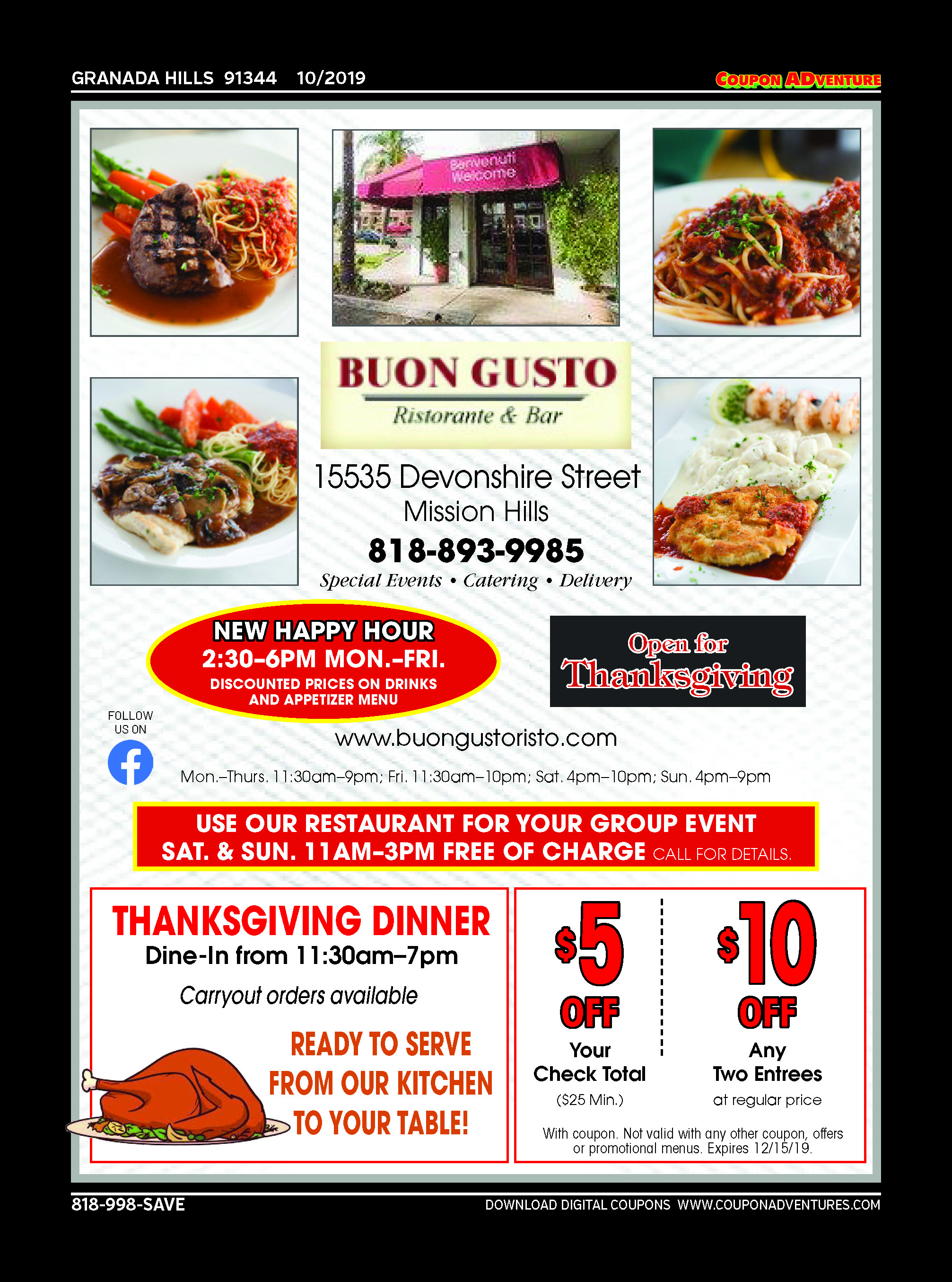 Buon Gusto Ristorante & Bar, Granada Hills, coupons, direct mail, discounts, marketing, Southern California