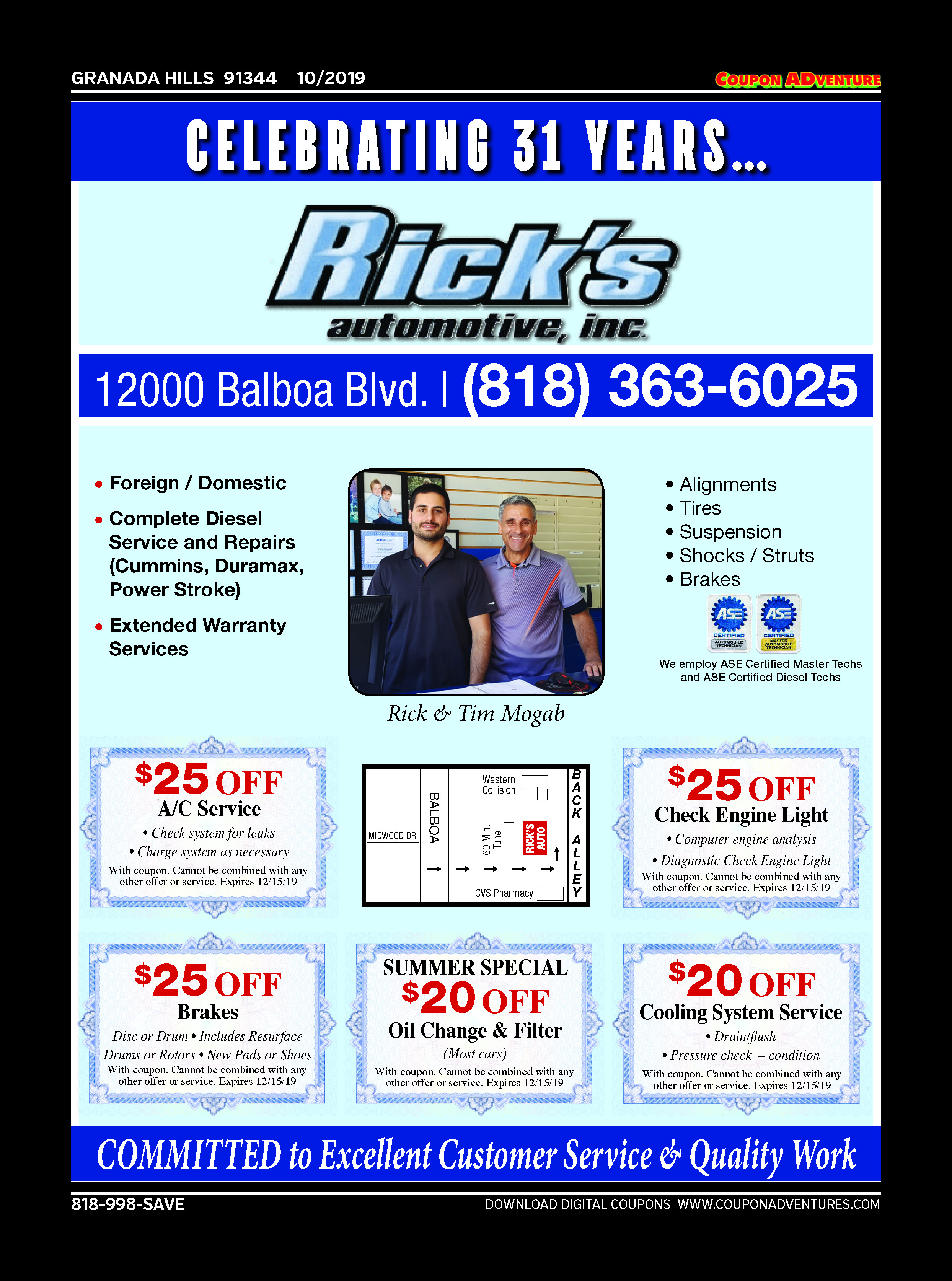 Rick's Automotive, Granada Hills, coupons, direct mail, discounts, marketing, Southern California