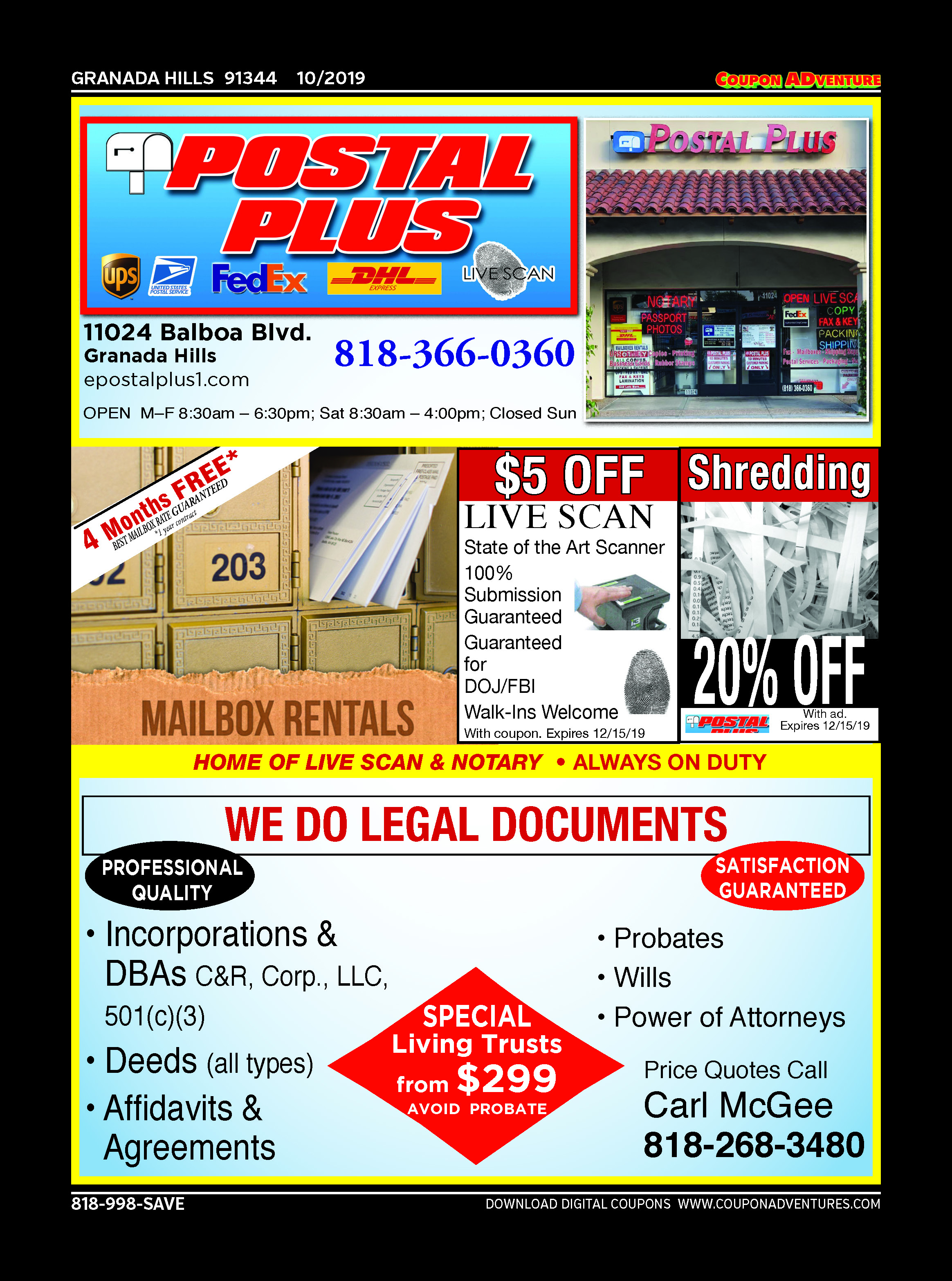 Postal Plus, Granada Hills, coupons, direct mail, discounts, marketing, Southern California