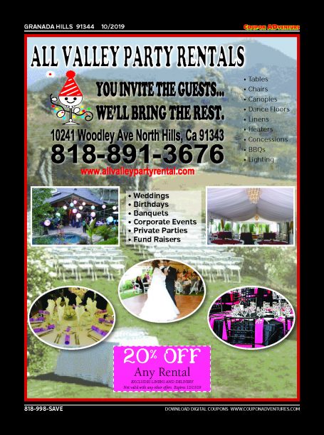 All Valley Party Rentals, Granada Hills, coupons, direct mail, discounts, marketing, Southern California