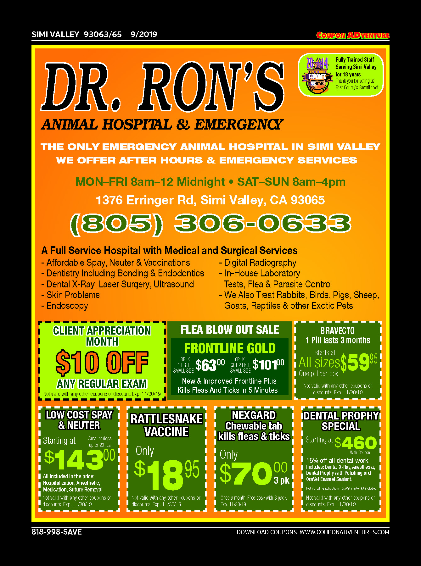 Dr. Ron's Animal Hospital, Simi Valley, coupons, direct mail, discounts, marketing, Southern California