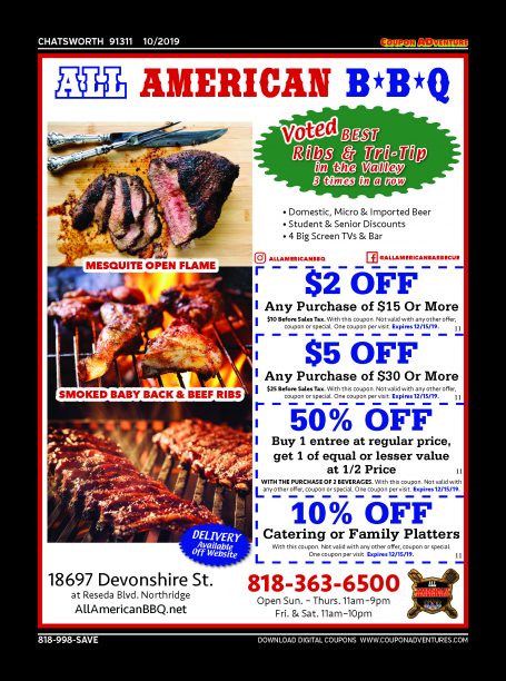 All American BBQ, Chatsworth, coupons, direct mail, discounts, marketing, Southern California
