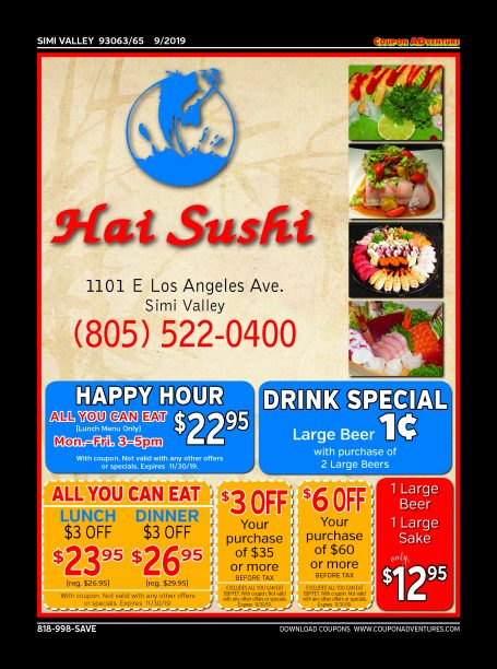 Hai Sushi, Simi Valley, coupons, direct mail, discounts, marketing, Southern California