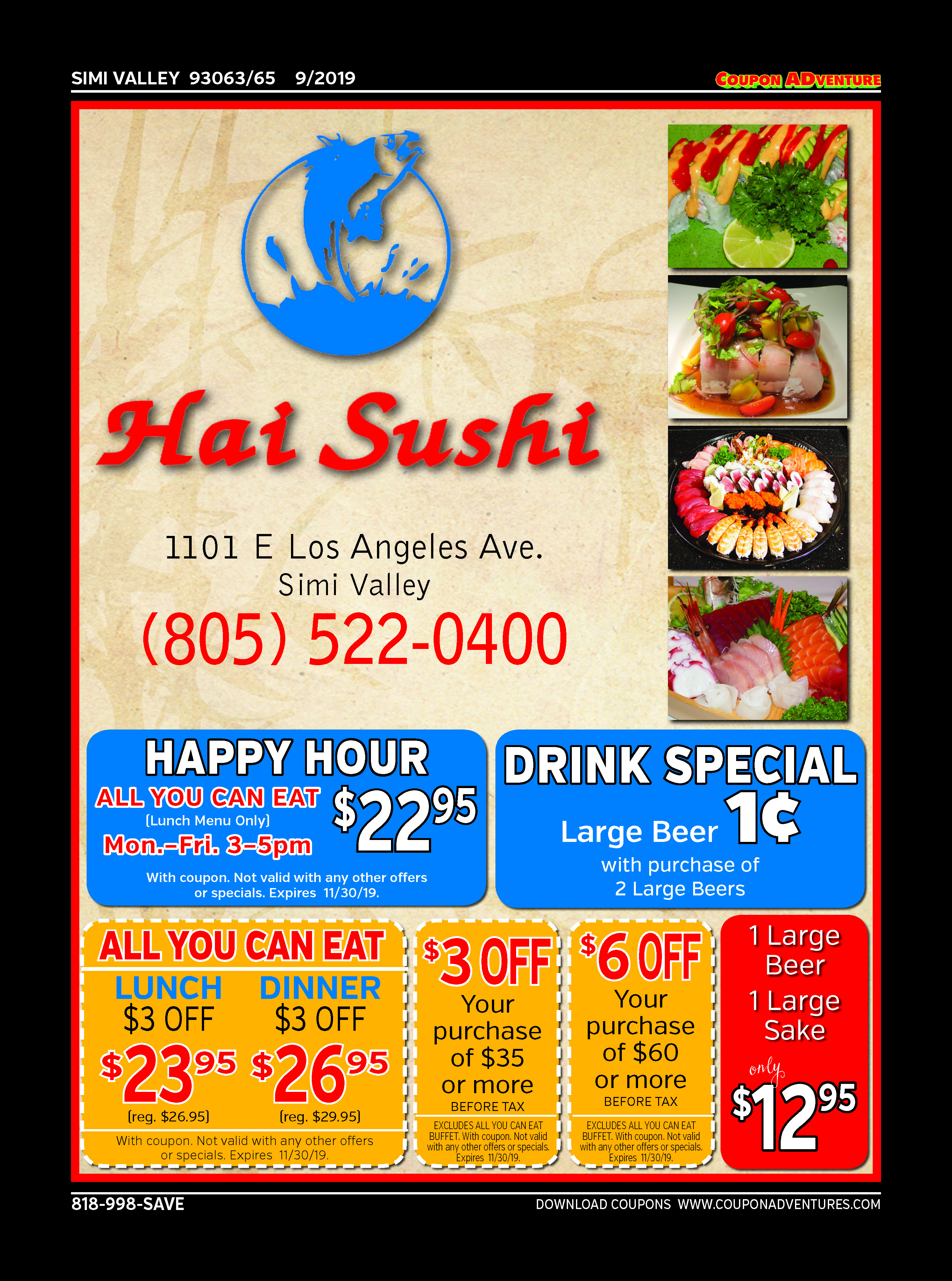 Hai Sushi, Simi Valley, coupons, direct mail, discounts, marketing, Southern California