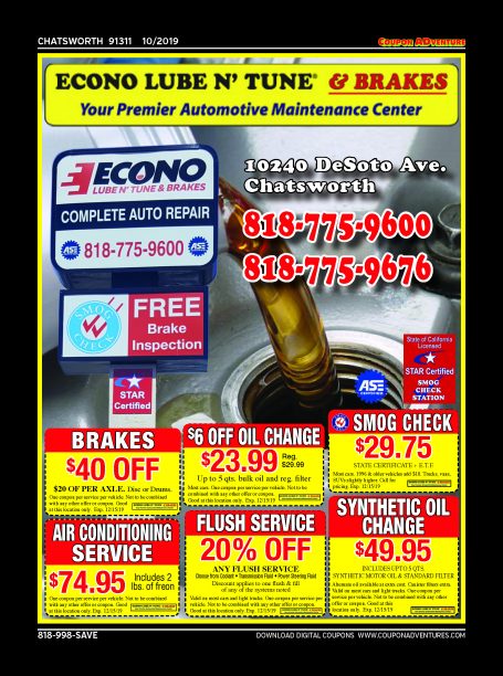 Econo Lube n' Tune & Brakes, Chatsworth, coupons, direct mail, discounts, marketing, Southern California
