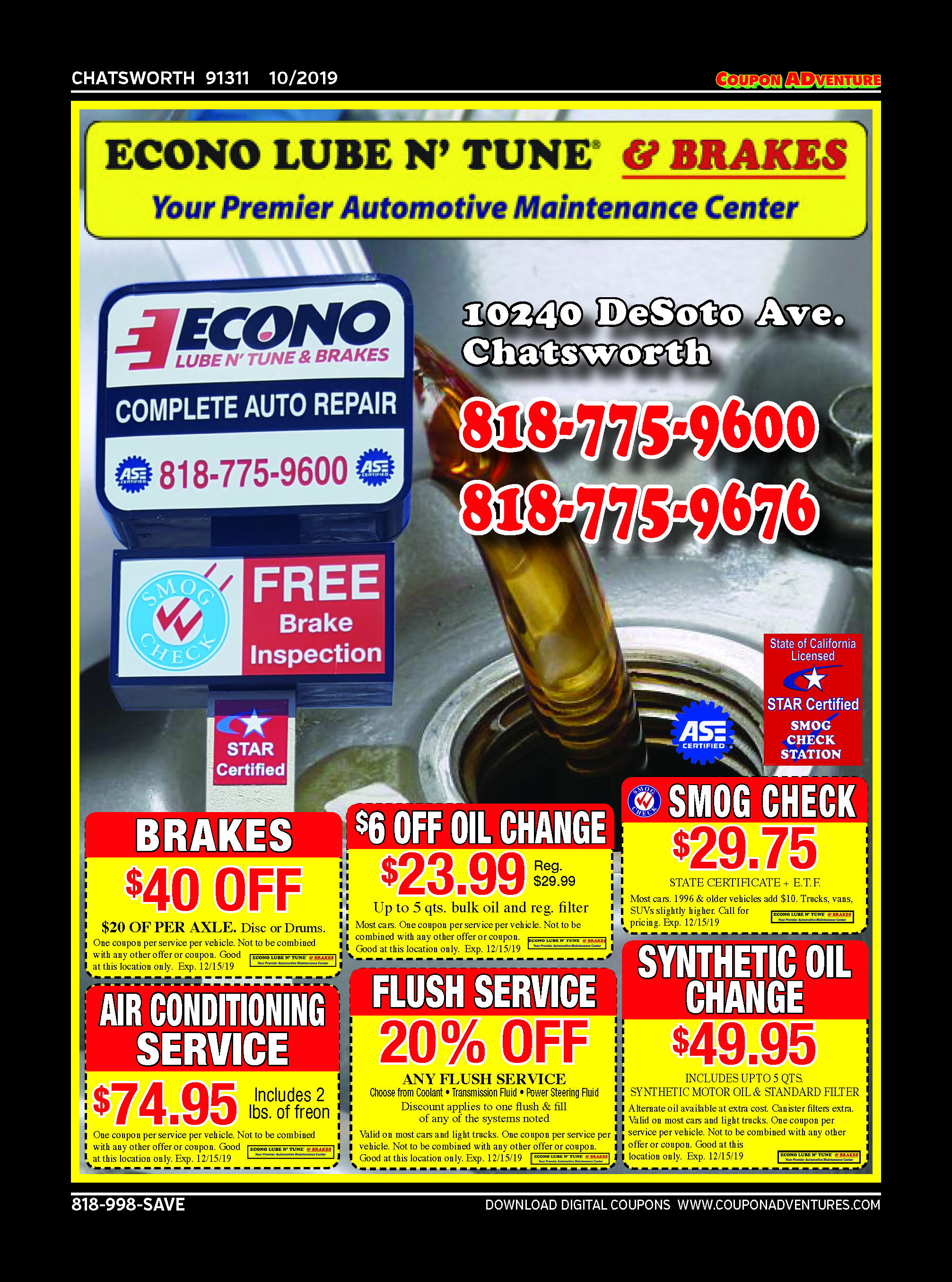 Econo Lube n' Tune & Brakes, Chatsworth, coupons, direct mail, discounts, marketing, Southern California