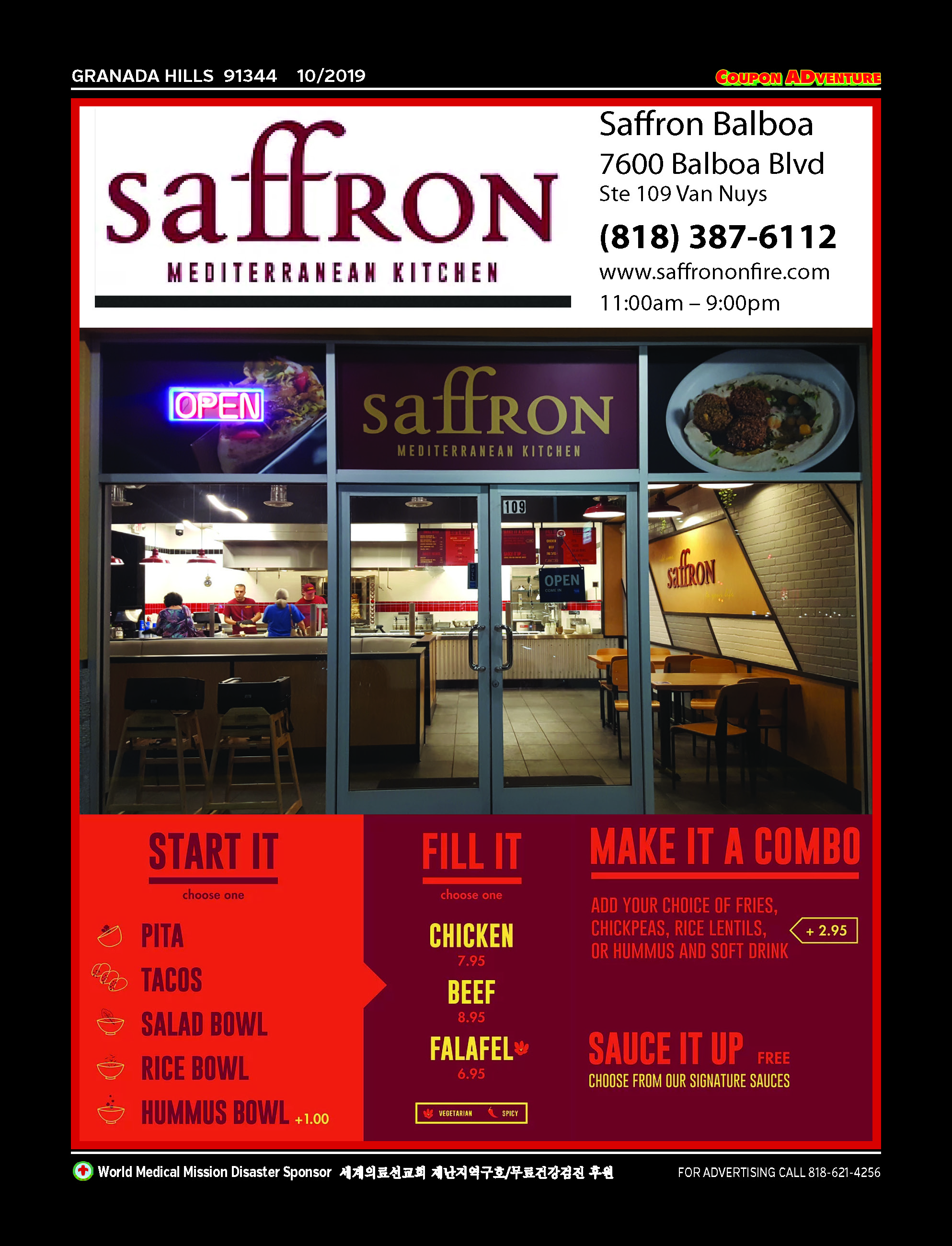 Saffon Mediterranean Kitchen, Granada Hills, coupons, direct mail, discounts, marketing, Southern California