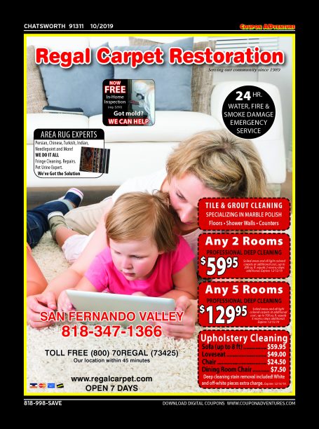 Regal Carpet Restoration, Chatsworth, coupons, direct mail, discounts, marketing, Southern California