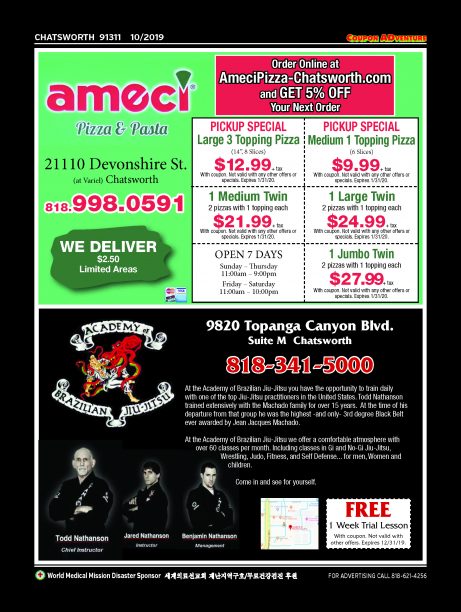 Ameci Pizza & Pasta, Academy of Brazilian Jiu-Jitsu, Chatsworth, coupons, direct mail, discounts, marketing, Southern California