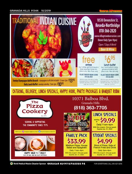 Traditional Indian Cuisine, The Pizza Cookery, Granada Hills, coupons, direct mail, discounts, marketing, Southern California