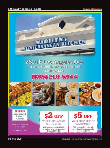 Marilyn's Mediterrean Kitchen, Simi Valley, coupons, direct mail, discounts, marketing, Southern California