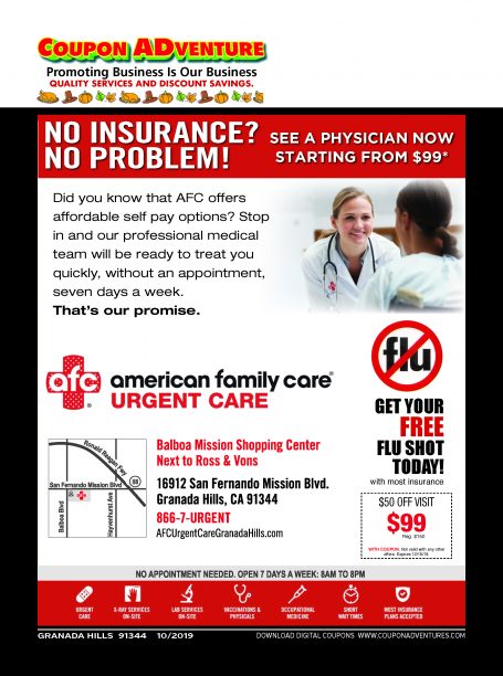 American Family Care Urgent Care, Granada Hills, coupons, direct mail, discounts, marketing, Southern California