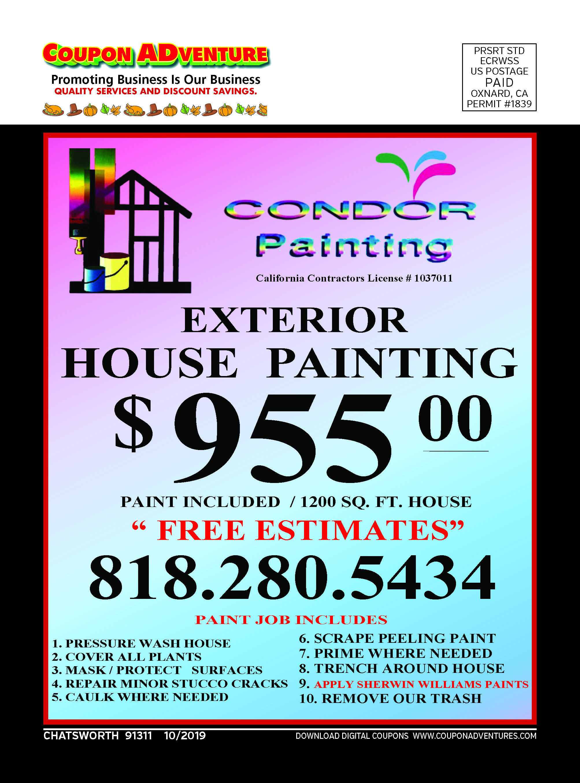 Condor Painting, Chatsworth, coupons, direct mail, discounts, marketing, Southern California