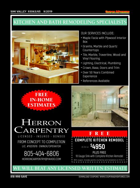 Herron Carpentry, Simi Valley, coupons, direct mail, discounts, marketing, Southern California