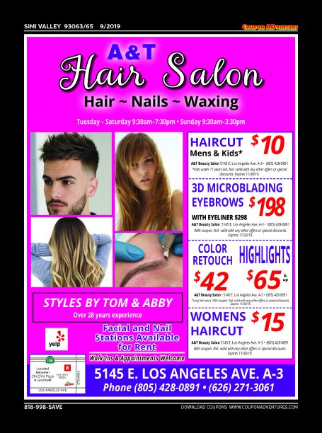 A&T Hair Salon, Simi Valley, coupons, direct mail, discounts, marketing, Southern California