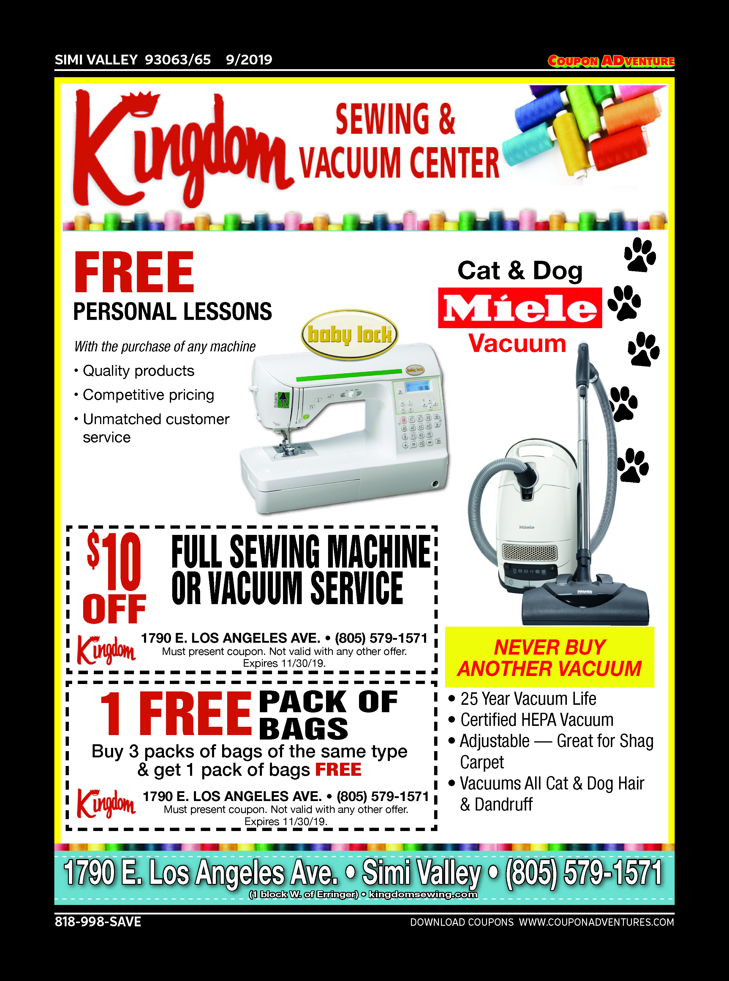 Kingdom Sewing & Vacuum Center, Simi Valley, coupons, direct mail, discounts, marketing, Southern California