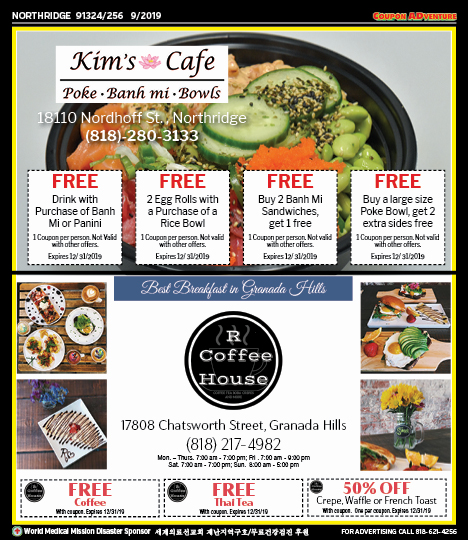 Kim's Cafe, R Coffee House, Northridge, coupons, direct mail, discounts, marketing, Southern California