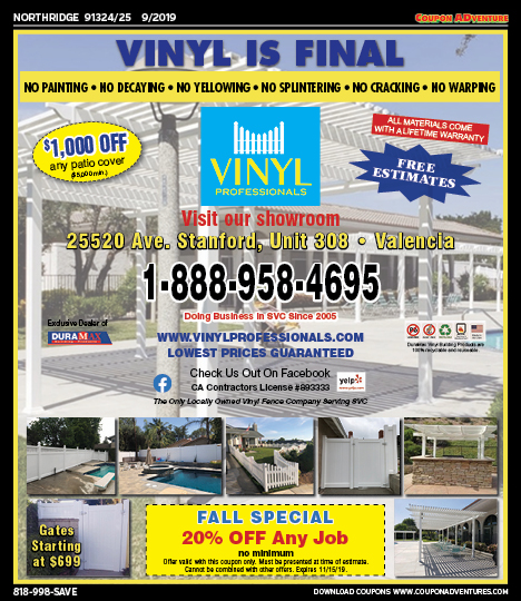 Vinyl Professionals, Northridge, coupons, direct mail, discounts, marketing, Southern California