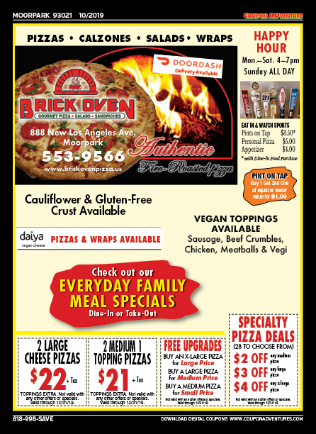 Brick Oven Pizza, Moorpark, coupons, direct mail, discounts, marketing, Southern California