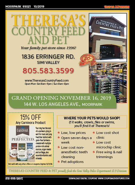 Theresa's Country Feed and Pet, Moorpark, coupons, direct mail, discounts, marketing, Southern California