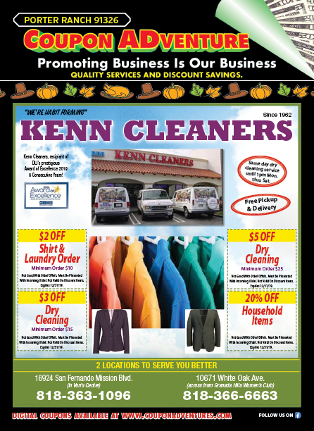 Kenn Cleaners, Porter Ranch, coupons, direct mail, discounts, marketing, Southern California