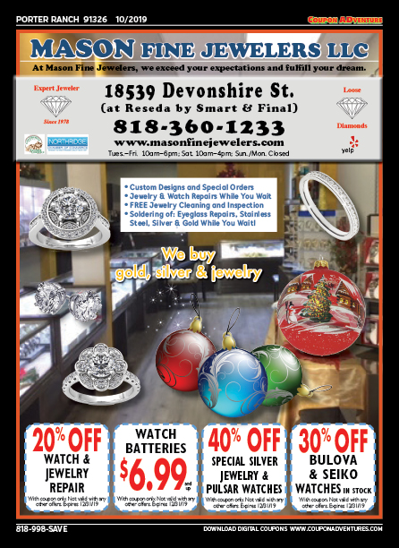 Mason Fine Jewelers, Porter Ranch, coupons, direct mail, discounts, marketing, Southern California