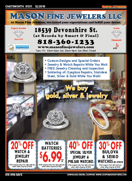 Mason Fine Jewelers, Chatsworth, coupons, direct mail, discounts, marketing, Southern California