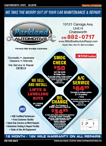 Parkland Automotive, Chatsworth, coupons, direct mail, discounts, marketing, Southern California