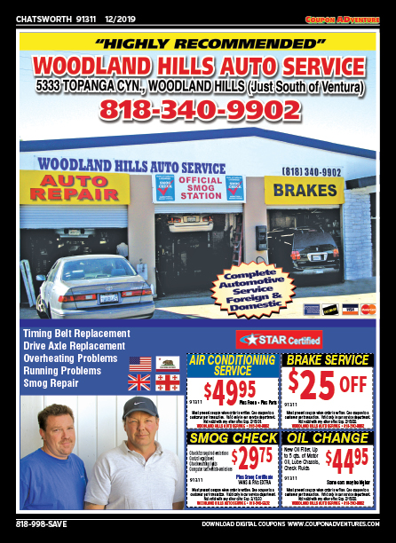 Woodland Hills Auto Service, Chatsworth, coupons, direct mail, discounts, marketing, Southern California