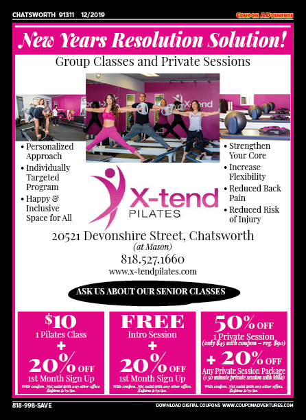 X-Tend Pilates, Chatsworth, coupons, direct mail, discounts, marketing, Southern California