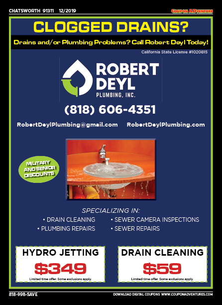 Robert Deyl Plumbing, Chatsworth, coupons, direct mail, discounts, marketing, Southern California