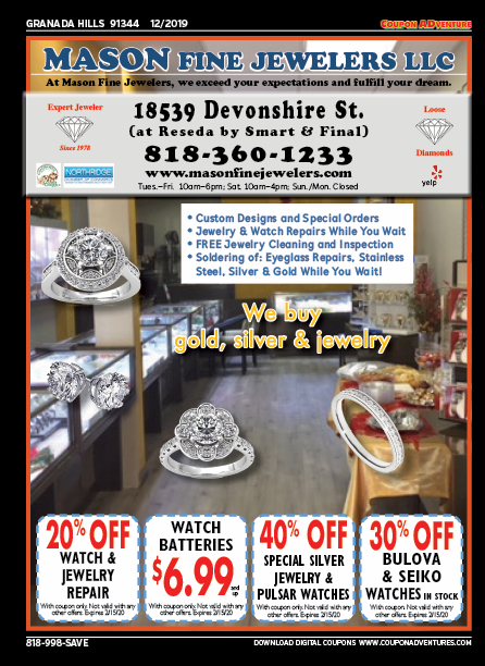 Mason Fine Jewelers, Granada Hills, coupons, direct mail, discounts, marketing, Southern California