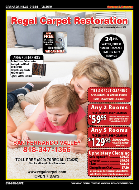 Regal Carpet Restoratino, Granada Hills, coupons, direct mail, discounts, marketing, Southern California