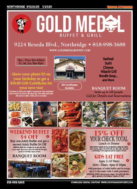 Gold Medal Buffet & Grill, Northridge, coupons, direct mail, discounts, marketing, Southern California