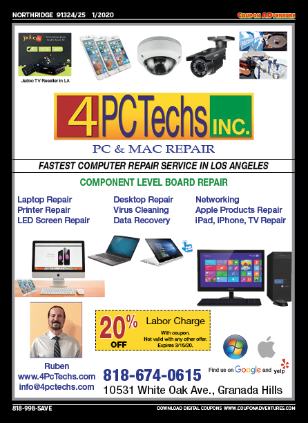 4 PC Techs Inc., Northridge, coupons, direct mail, discounts, marketing, Southern California