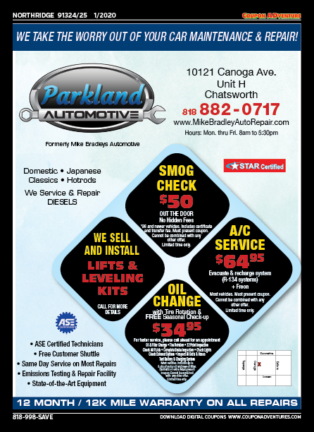 Parkland Automotive, Northridge, coupons, direct mail, discounts, marketing, Southern California