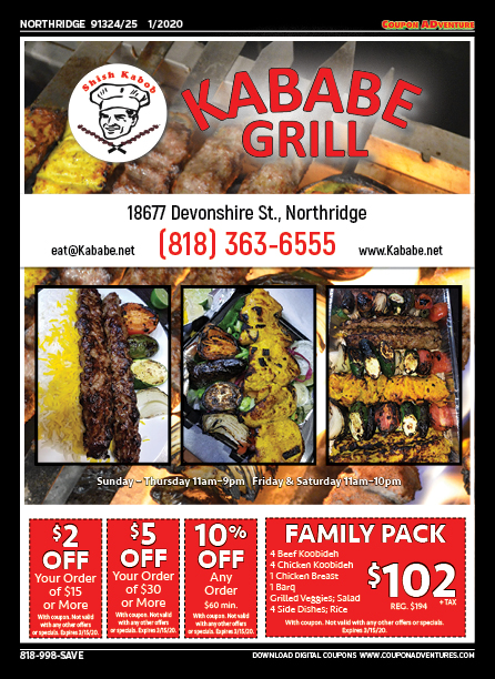 Kababe Grill, Northridge, coupons, direct mail, discounts, marketing, Southern California