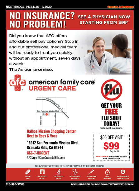 American Family Care Urgent Care, Northridge, coupons, direct mail, discounts, marketing, Southern California