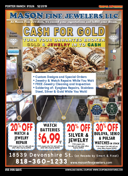 Mason Fine Jewelry, Porter Ranch, coupons, direct mail, discounts, marketing, Southern California