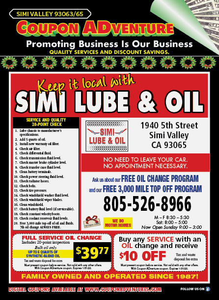 Simi Lube & Oil, Simi Valley, coupons, direct mail, discounts, marketing, Southern California