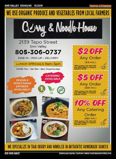 Curry & Noodle House, Simi Valley, coupons, direct mail, discounts, marketing, Southern California