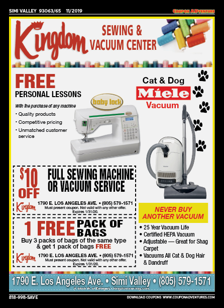 Kingdom Sewing & Vacuum Center, Simi Valley, coupons, direct mail, discounts, marketing, Southern California