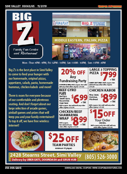 Big Z Family Fun Center, Simi Valley, coupons, direct mail, discounts, marketing, Southern California