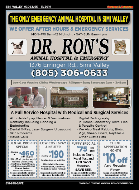 Dr. Ron's Animal Hospital & Emergency, Simi Valley, coupons, direct mail, discounts, marketing, Southern California