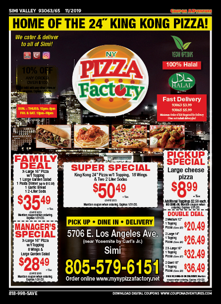 NY Pizza Factory, Simi Valley, coupons, direct mail, discounts, marketing, Southern California