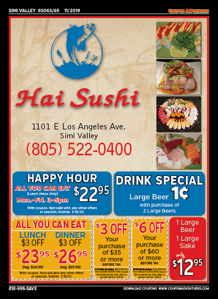 Hai Sushi, Simi Valley, coupons, direct mail, discounts, marketing, Southern California
